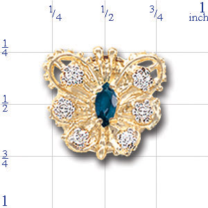 A2595 14K BUTTERFLY SLIDE WITH MARQUISE SAPPHIRE & 6 DIAMONDS 